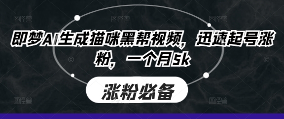 即梦AI生成猫咪黑帮视频,迅速起号涨粉,一个月5k-轻创终点站